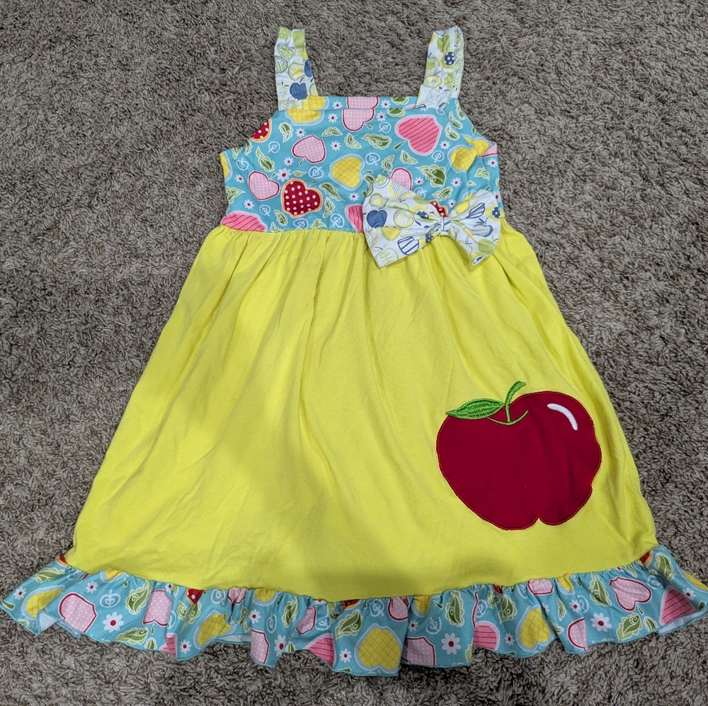 Boutique back to school dress embroidered applique apple 6/7